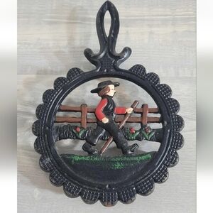Dalecraft Vintage 1970’s Black Cast Iron Trivet Amish Boy Dutch